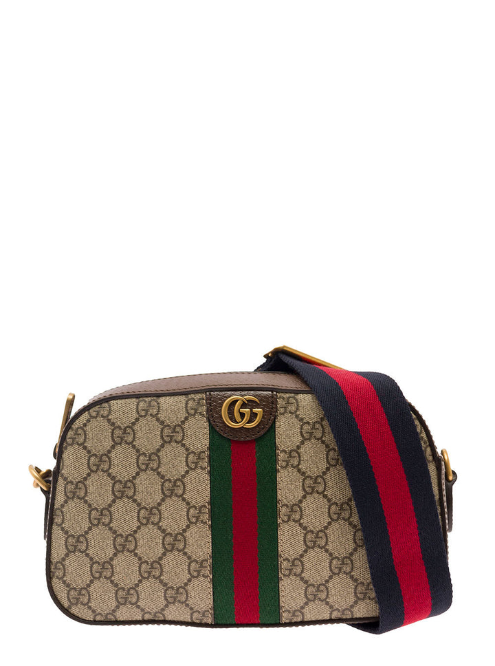 Gucci Men 'Ophidia Gg Small' Beige And Ebony Crossbody Bag With Web Detail In Gg Supreme Canvas Man