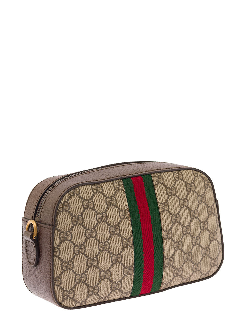 Gucci Men 'Ophidia Gg Small' Beige And Ebony Crossbody Bag With Web Detail In Gg Supreme Canvas Man