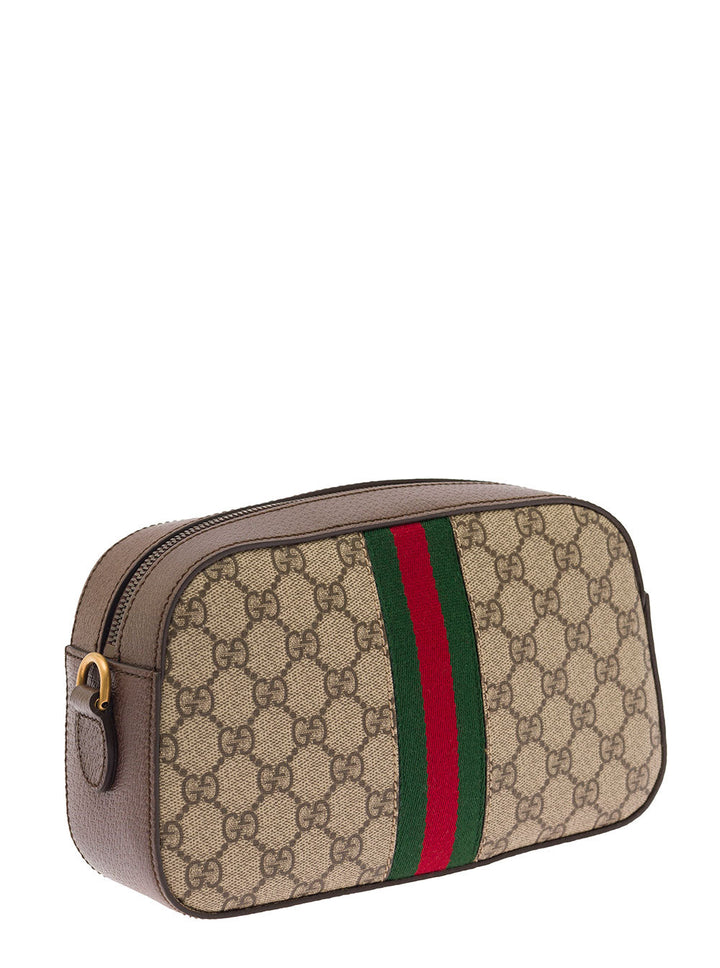 Gucci Men 'Ophidia Gg Small' Beige And Ebony Crossbody Bag With Web Detail In Gg Supreme Canvas Man