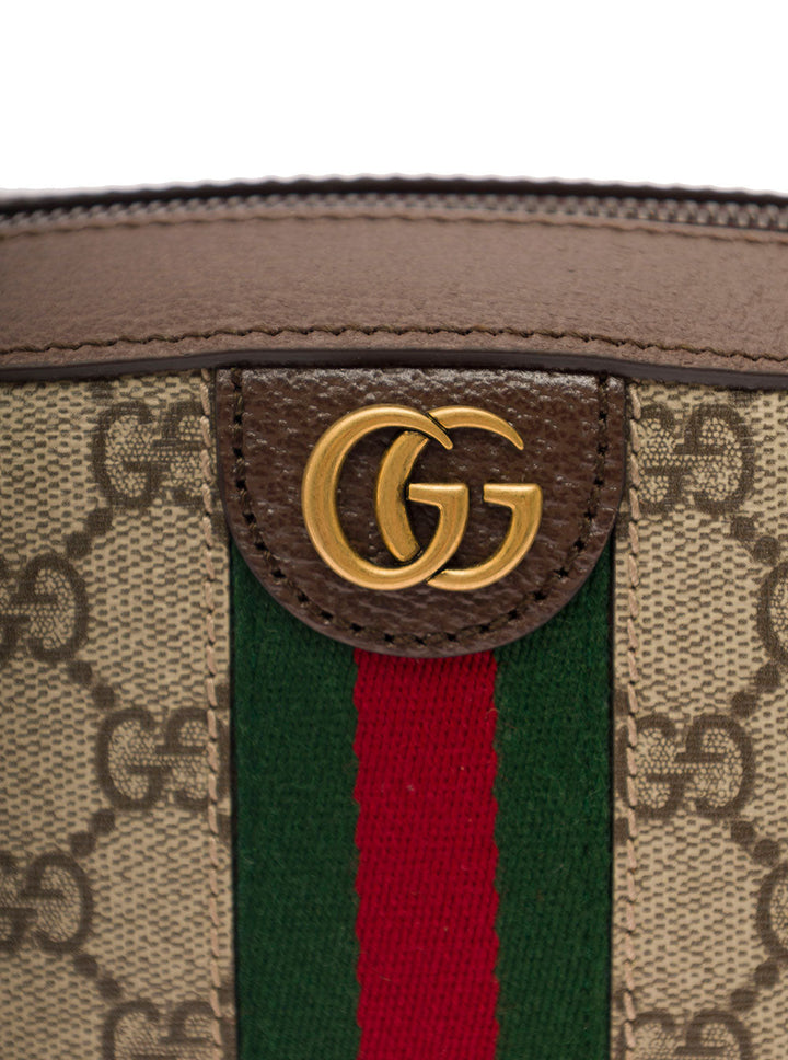 Gucci Men 'Ophidia Gg Small' Beige And Ebony Crossbody Bag With Web Detail In Gg Supreme Canvas Man