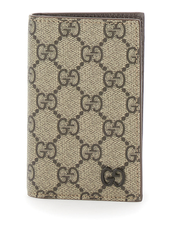 Gucci Men Beige Card Holder With All-Over Gg Motif And Logo On The Front In Fabric Man