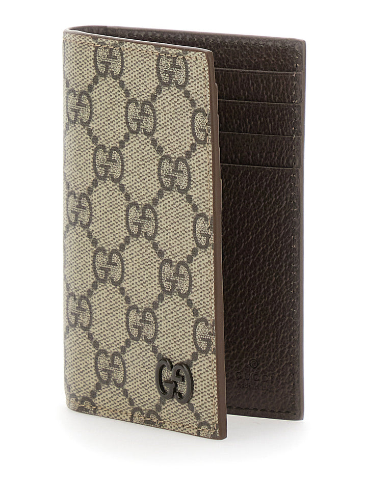 Gucci Men Beige Card Holder With All-Over Gg Motif And Logo On The Front In Fabric Man