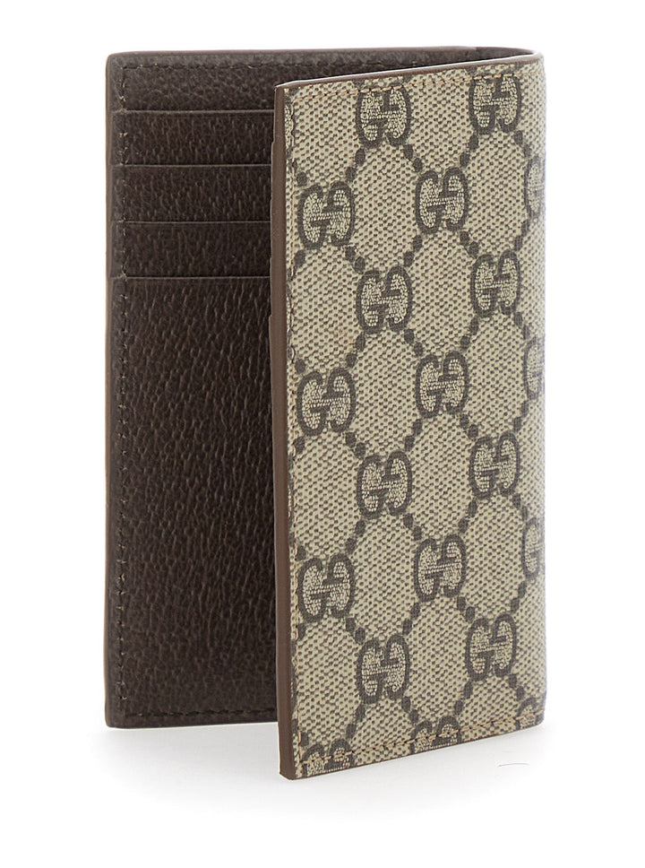 Gucci Men Beige Card Holder With All-Over Gg Motif And Logo On The Front In Fabric Man