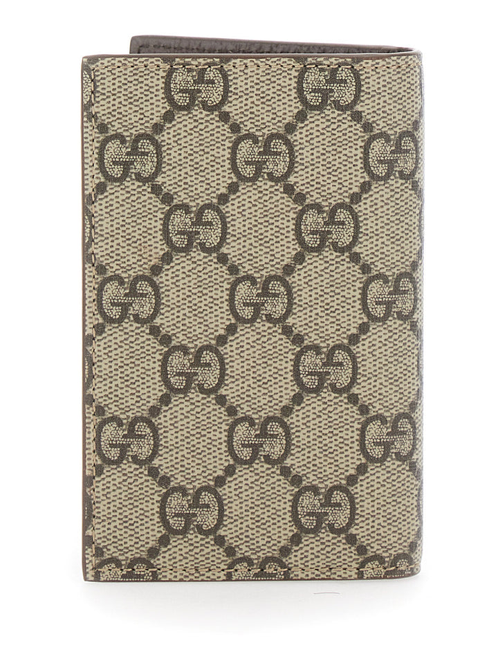 Gucci Men Beige Card Holder With All-Over Gg Motif And Logo On The Front In Fabric Man