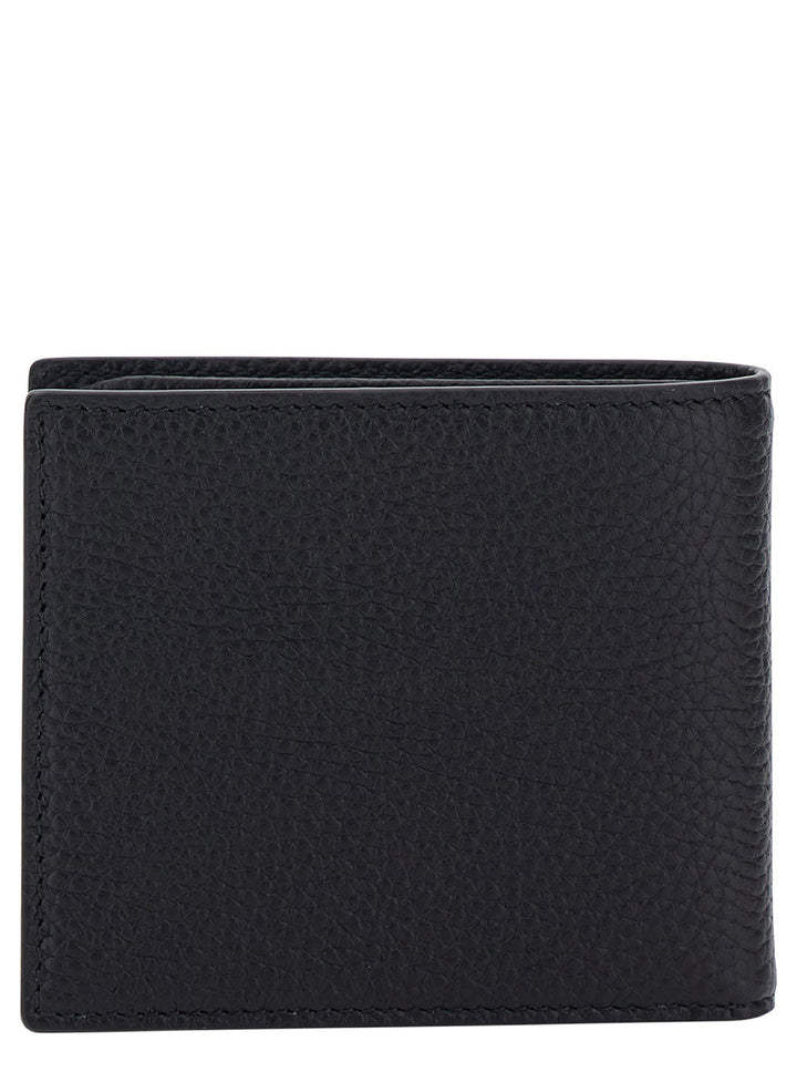 Gucci Men Black Bi-Fold Wallet With Logo Detail In Hammered Leather Man