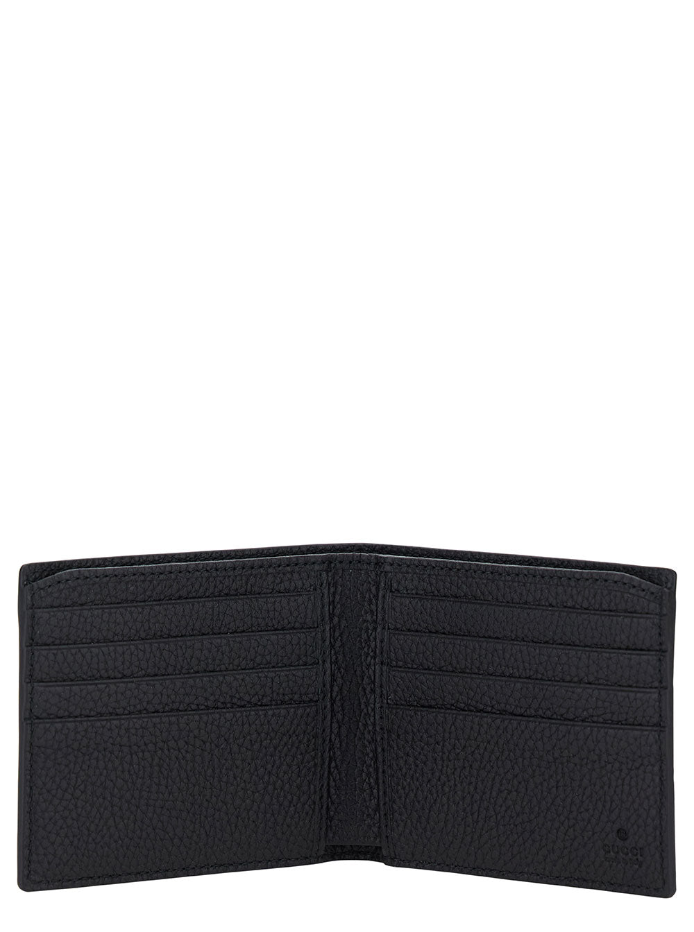 Gucci Men Black Bi-Fold Wallet With Logo Detail In Hammered Leather Man