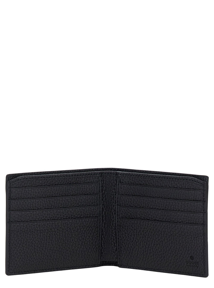 Gucci Men Black Bi-Fold Wallet With Logo Detail In Hammered Leather Man