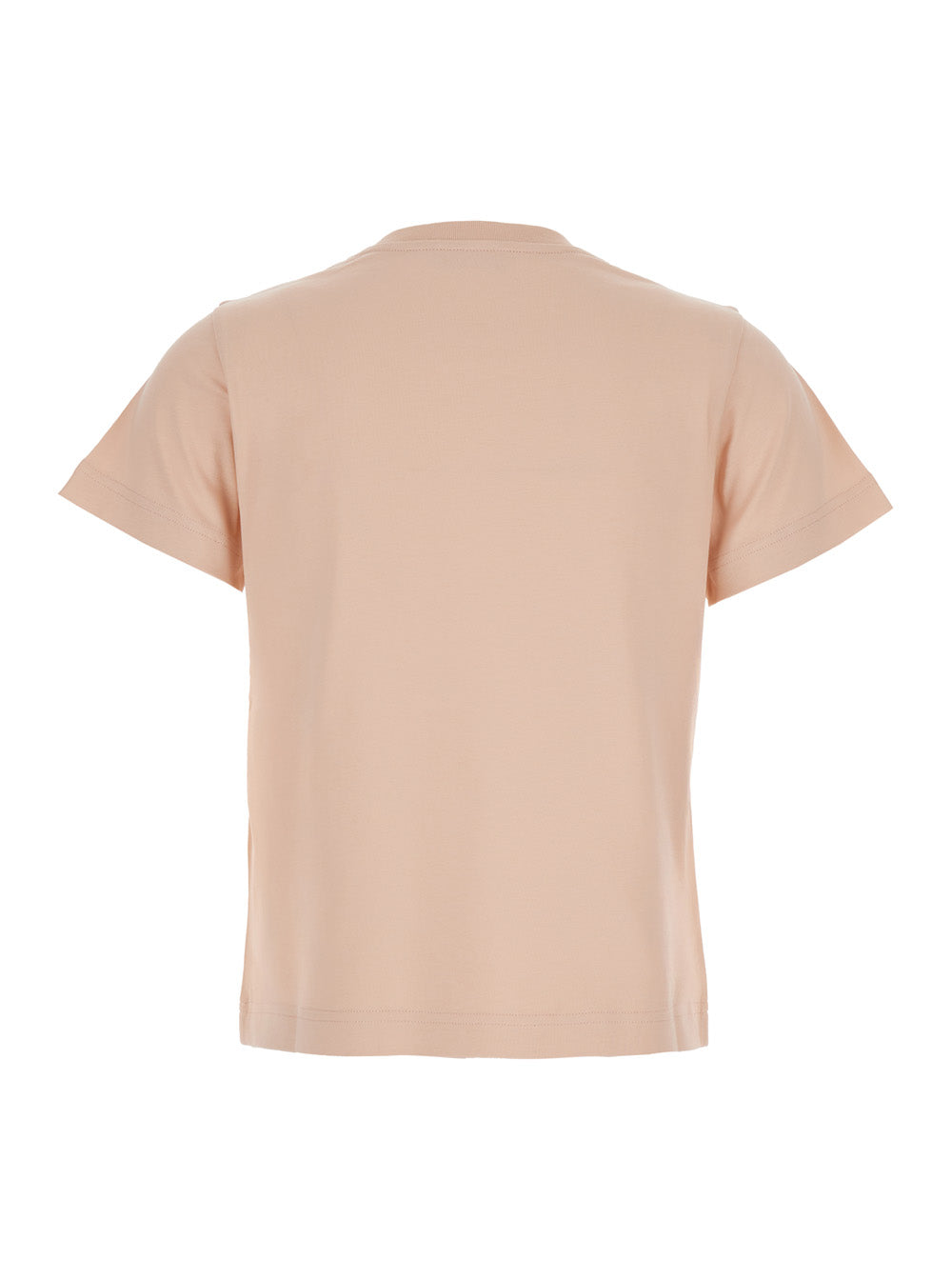 Moncler Women Pink Crewneck T-Shirt With Logo Embroidery On The Front In Cotton Woman