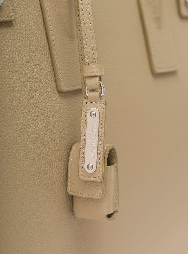 Saint Laurent Men 'Sac De Jour' Beige Tote Bag With Embossed Logo In Grainy Leather Man