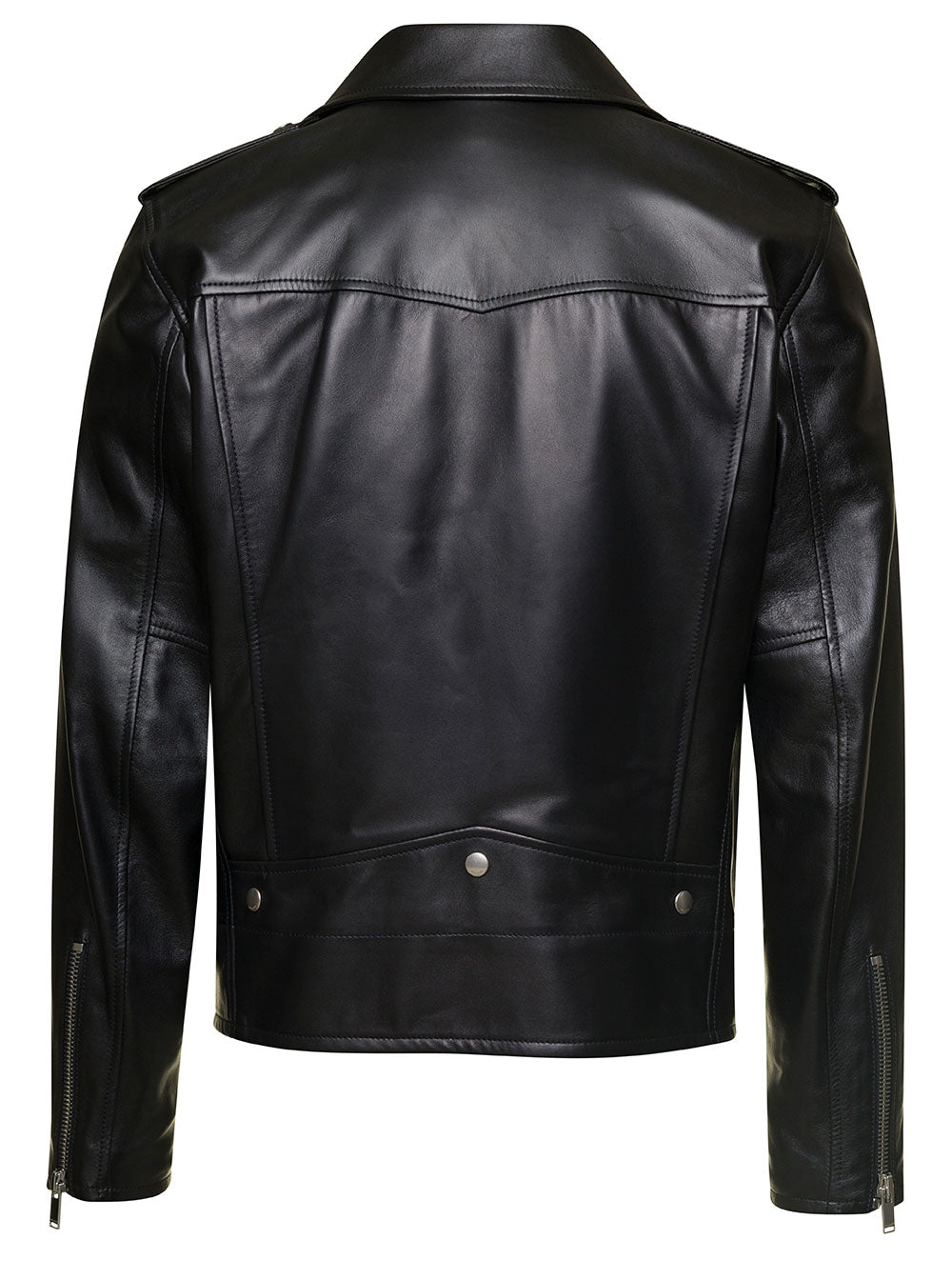 Saint Laurent Men Black Biker Jacket With Zipped Pockets In Smooth Leather Man