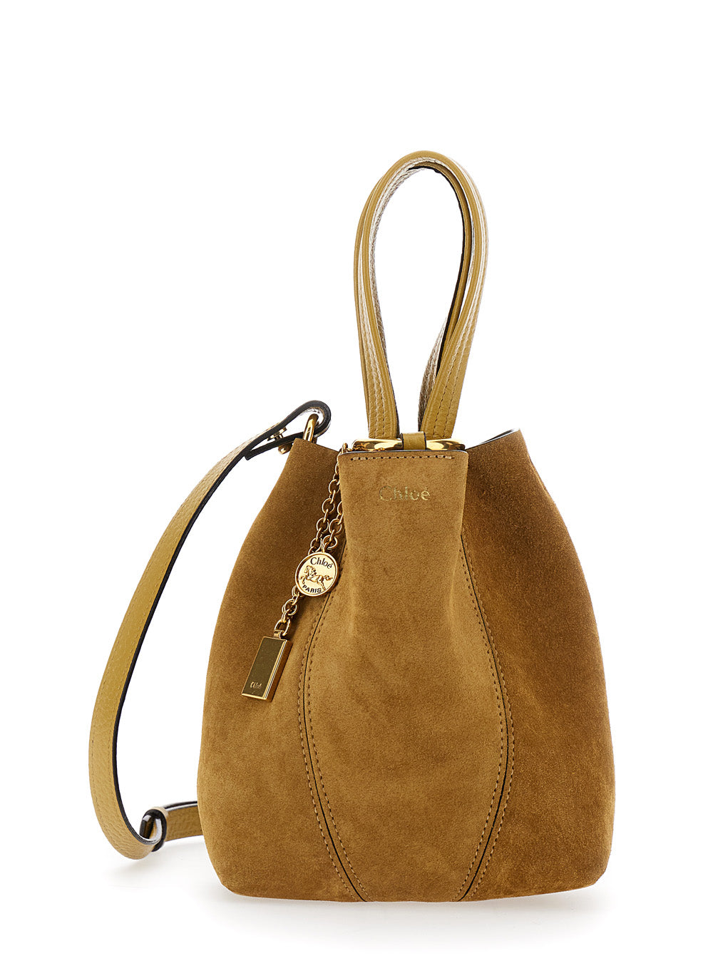 Chloé Women 'Spin' Beige Shoulder Bag With Adjustable And Removable Shoulder Strap And Logo Charm On The Front In Suede Woman