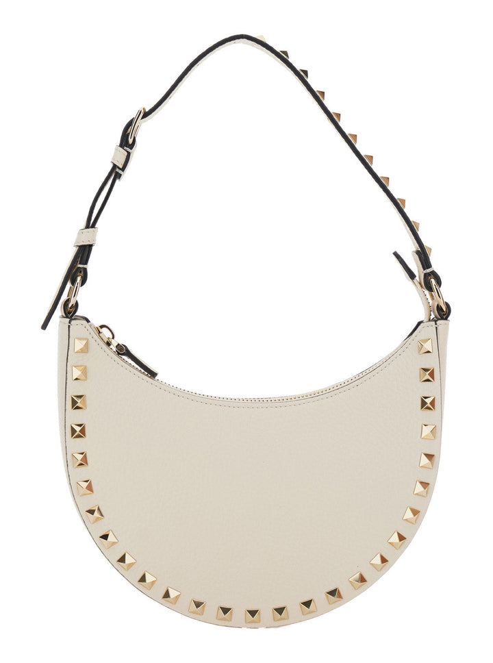 Valentino Garavani Women 'Rockstud' White Mini Bag With Rockstud Embellishments And Adjustable Shoulder Strap In Grained Leather Woman