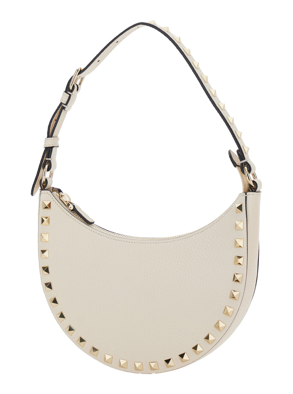 Valentino Garavani Women 'Rockstud' White Mini Bag With Rockstud Embellishments And Adjustable Shoulder Strap In Grained Leather Woman