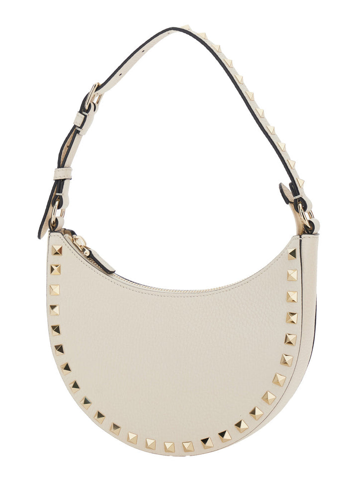 Valentino Garavani Women 'Rockstud' White Mini Bag With Rockstud Embellishments And Adjustable Shoulder Strap In Grained Leather Woman