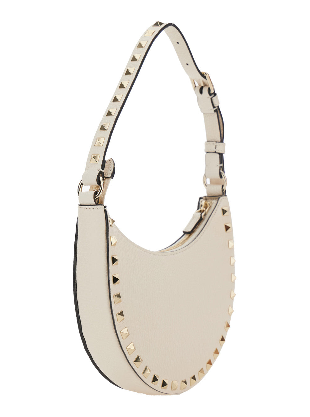 Valentino Garavani Women 'Rockstud' White Mini Bag With Rockstud Embellishments And Adjustable Shoulder Strap In Grained Leather Woman