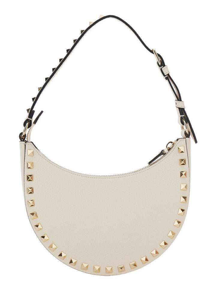 Valentino Garavani Women 'Rockstud' White Mini Bag With Rockstud Embellishments And Adjustable Shoulder Strap In Grained Leather Woman