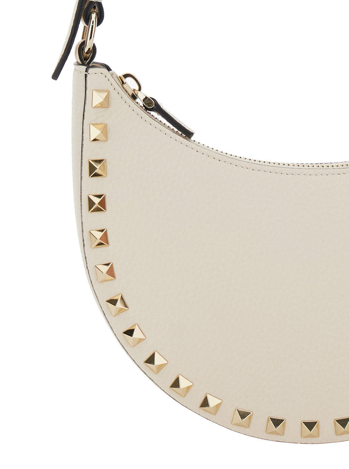 Valentino Garavani Women 'Rockstud' White Mini Bag With Rockstud Embellishments And Adjustable Shoulder Strap In Grained Leather Woman