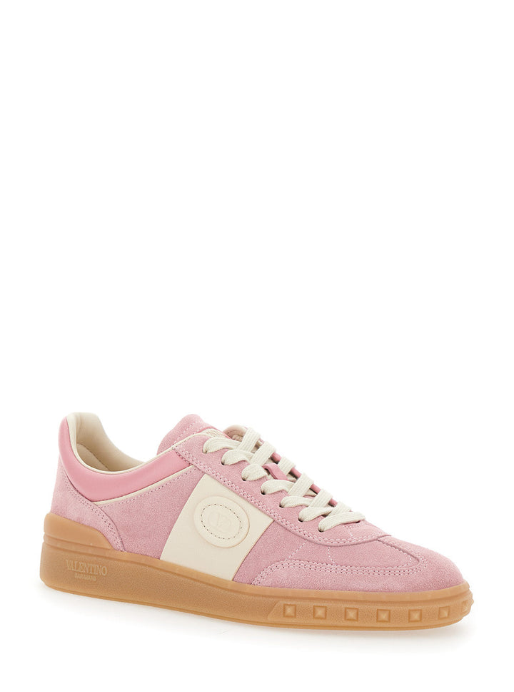 Valentino Garavani Women 'Upvillage' Pink Low Top Sneakers With Logo Patch On The Tongue And Rockstud Embellishments On The Sole In Leather Woman