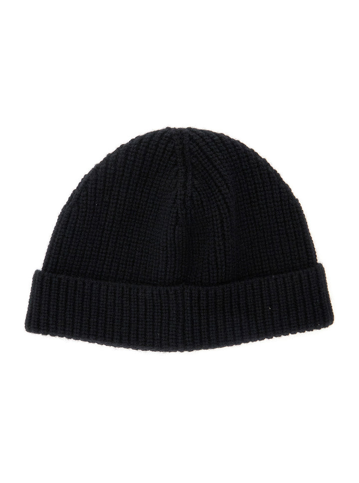 Valentino Garavani Men Black Knit Beanie With Vlogo On The Front In Cashmere Man