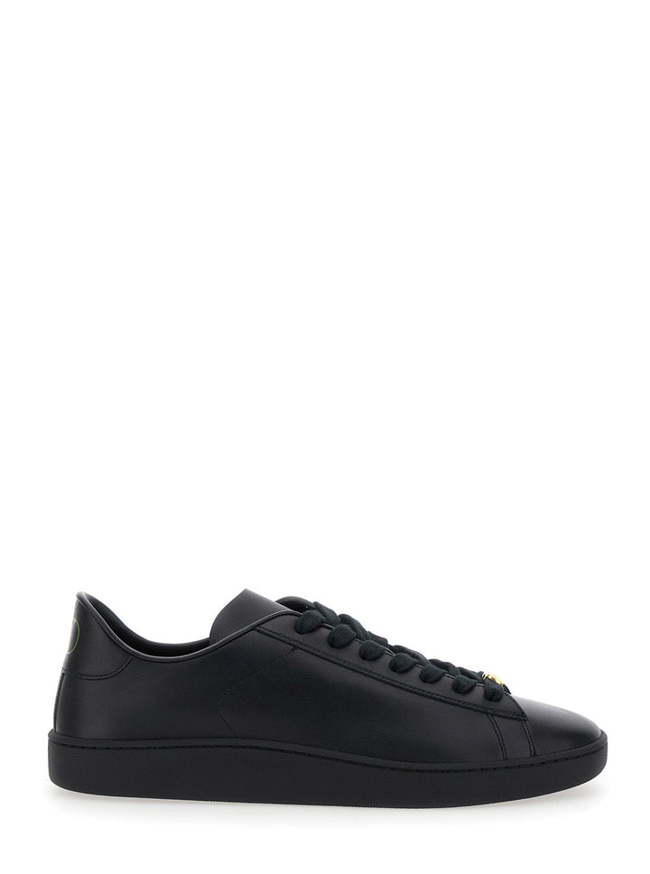 Valentino Garavani Men 'Royco' Black Low Top Sneakers With Vlogo On The Rear And Vlogo Plaque On The Lace In Leather Man