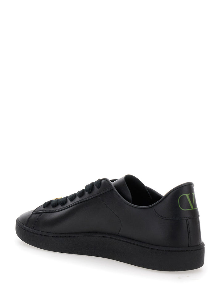 Valentino Garavani Men 'Royco' Black Low Top Sneakers With Vlogo On The Rear And Vlogo Plaque On The Lace In Leather Man