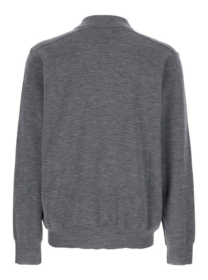 Burberry Men Grey Polo Shirt With Classic Collar And Check Motif On The Collar In Wool Man