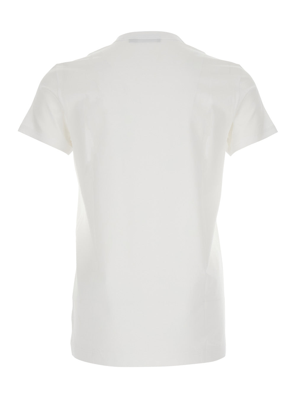 Dolce &amp; Gabbana Men White Crewneck T-Shirt With Tonal Logo Lettering Embroidery On The Front In Cotton Stretch Man