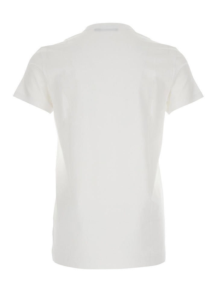 Dolce &amp; Gabbana Men White Crewneck T-Shirt With Tonal Logo Lettering Embroidery On The Front In Cotton Stretch Man