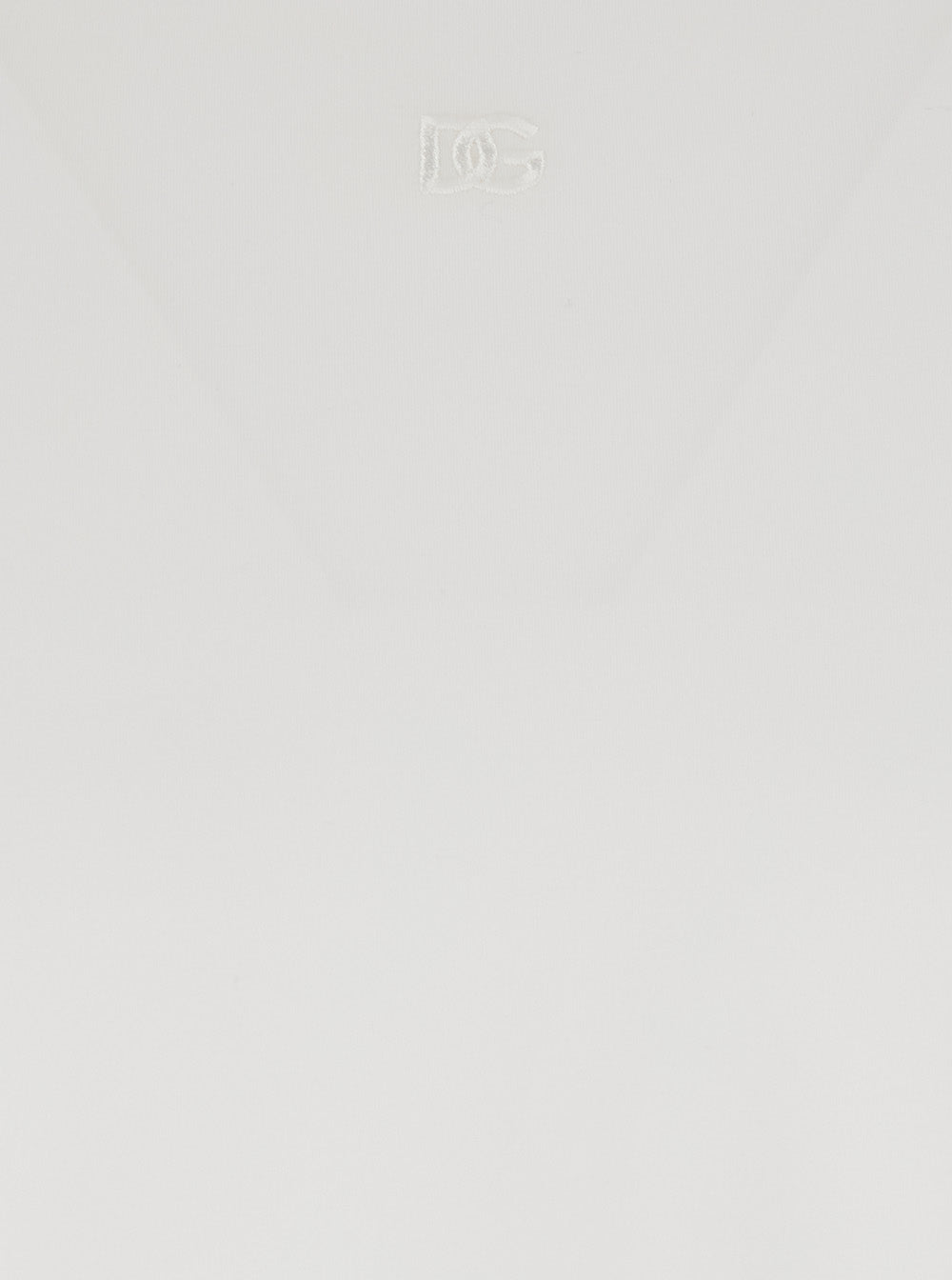 Dolce &amp; Gabbana Men White Crewneck T-Shirt With Tonal Logo Lettering Embroidery On The Front In Cotton Stretch Man