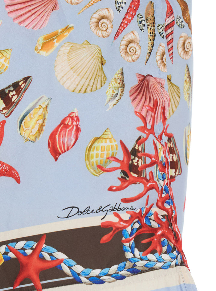 Dolce & Gabbana Men Light Blue Swim Shorts With Drawstring Elastic Waist And All-Over Print In Tech Fabric Man