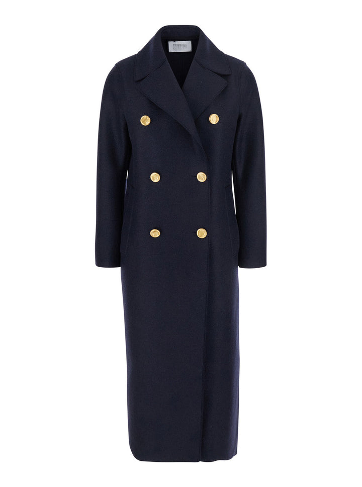Harris Wharf London Women Blue Double-Breasted  Coat With Wide Notched Revers In Wool Woman
