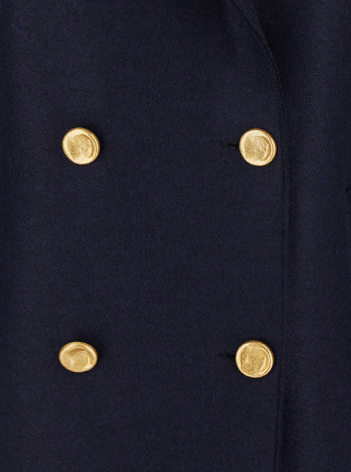 Harris Wharf London Women Blue Double-Breasted  Coat With Wide Notched Revers In Wool Woman