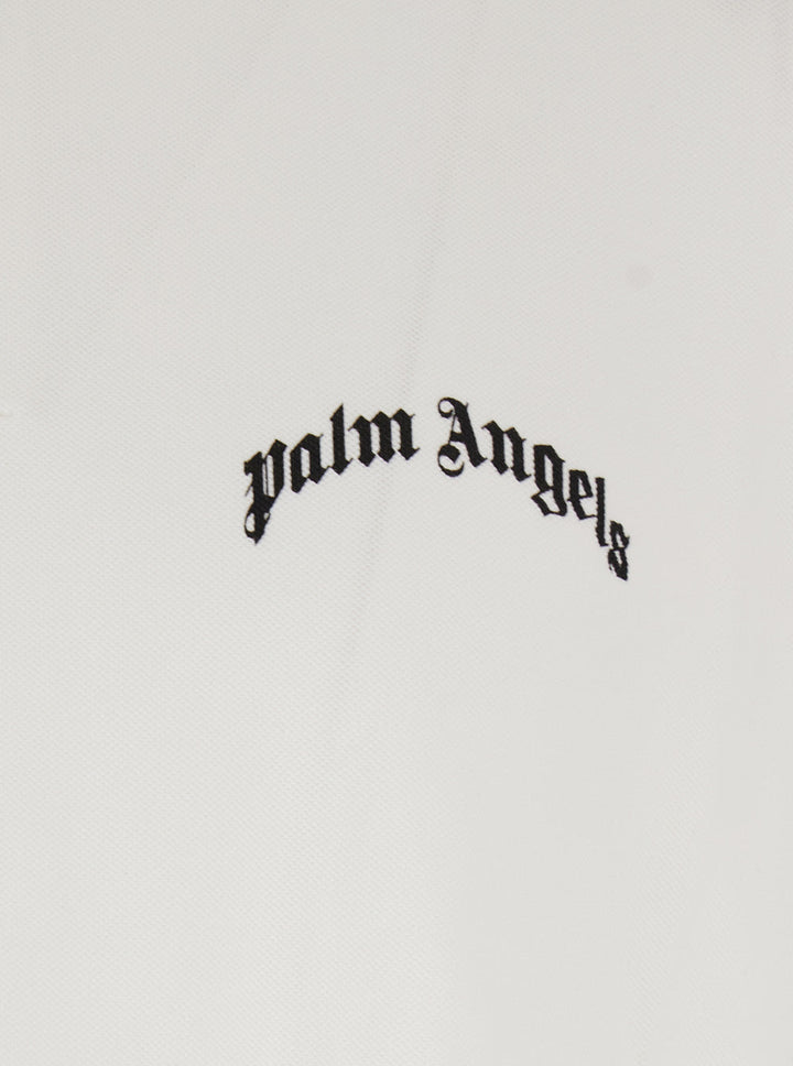 Palm Angels Men White Polo Shirt With Logo Lettering On Front And Rear In Cotton Piquet Man
