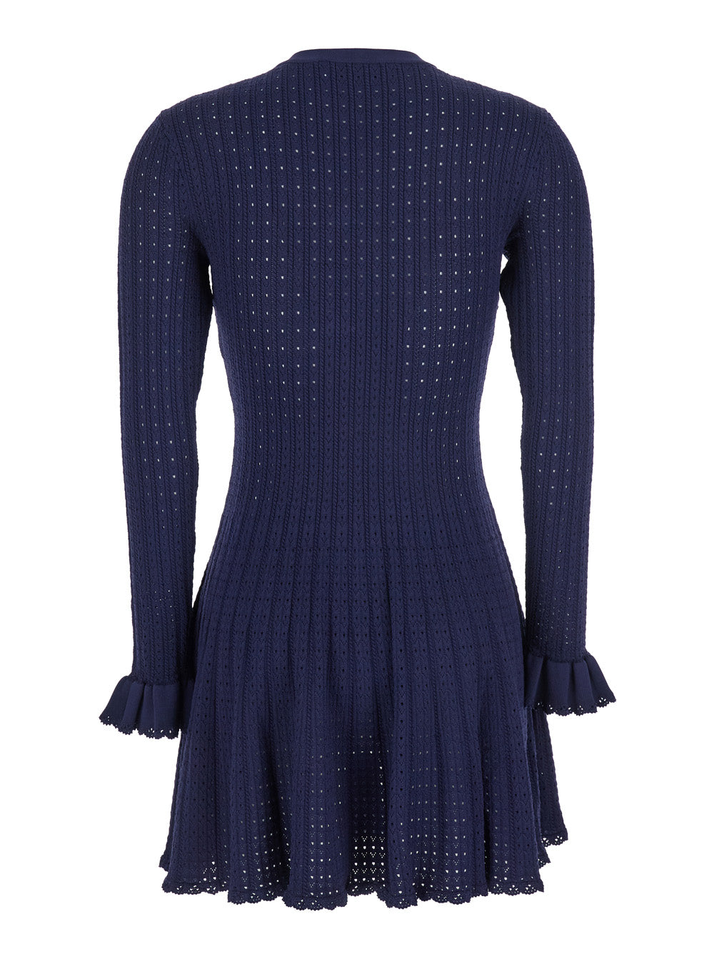 Self-Portrait Women Blue Crewneck Midi Dress With Flower Embellishment On The Front And Crochet Knit In Viscose Blend Stretch Woman
