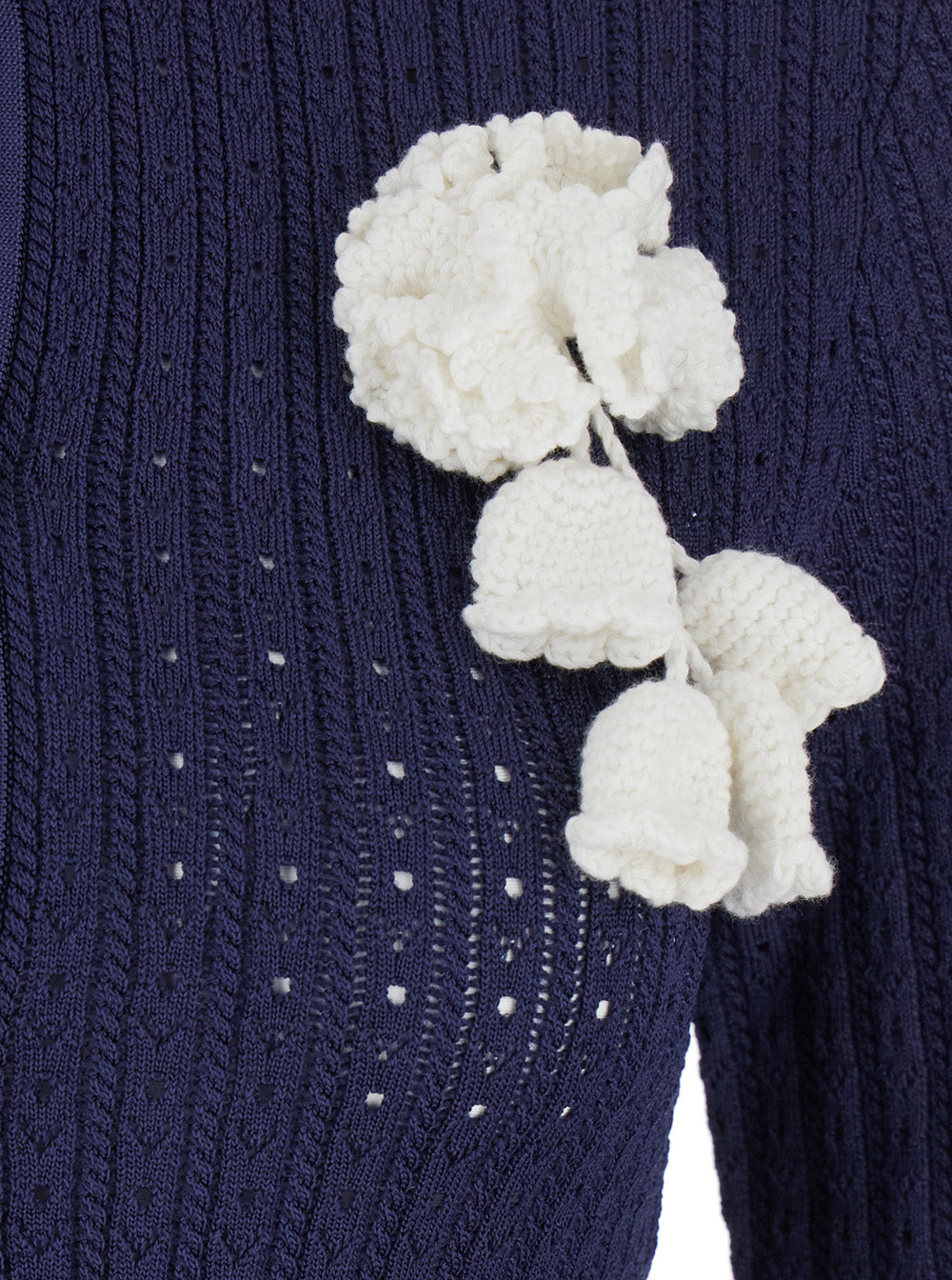 Self-Portrait Women Blue Crewneck Midi Dress With Flower Embellishment On The Front And Crochet Knit In Viscose Blend Stretch Woman