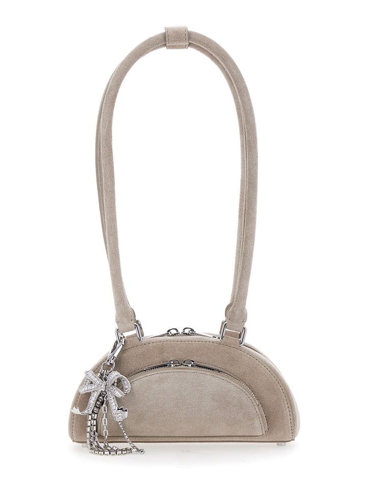 Self-Portrait Women Grey Shoulder Bag With Two Top Handles And Charm Detail On The Front In Suede Woman
