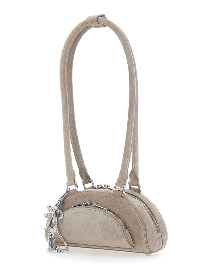 Self-Portrait Women Grey Shoulder Bag With Two Top Handles And Charm Detail On The Front In Suede Woman