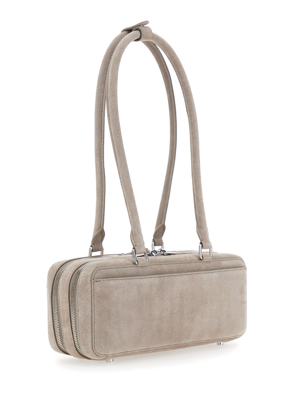 Self-Portrait Women Grey Shoulder Bag With Two Top Handles And Charm Detail On The Front In Suede Woman