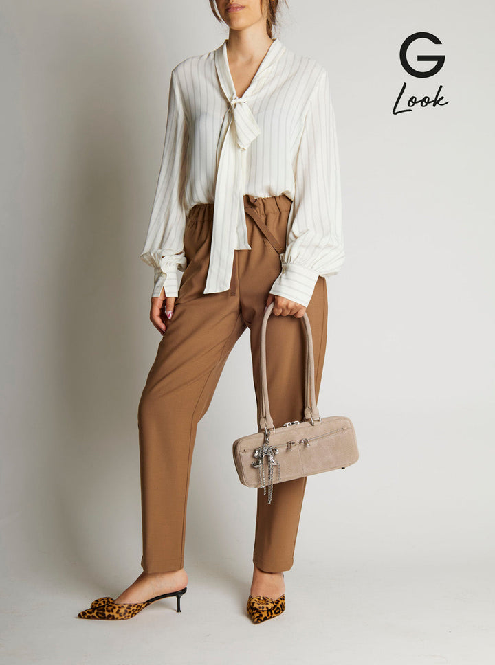 Self-Portrait Women Grey Shoulder Bag With Two Top Handles And Charm Detail On The Front In Suede Woman