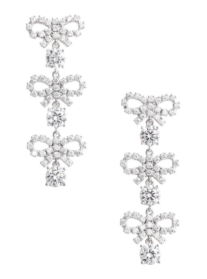 Self-Portrait Women Metallic Tiered Earing With Bow Charm And Crystal Embellishments In Brass Woman