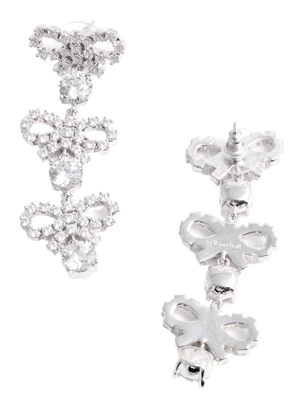 Self-Portrait Women Metallic Tiered Earing With Bow Charm And Crystal Embellishments In Brass Woman