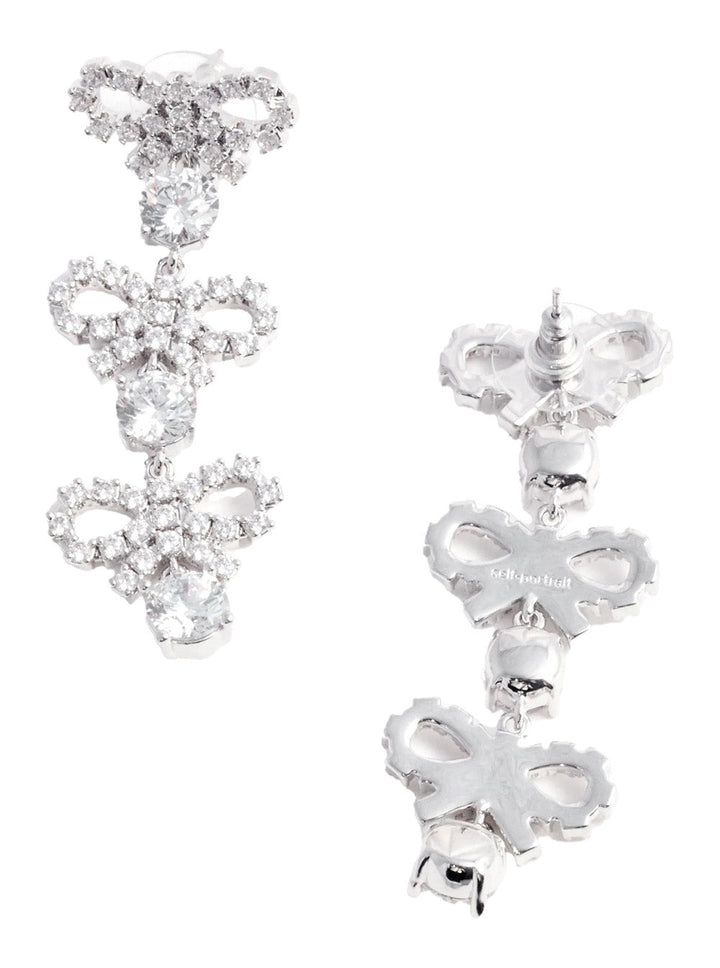 Self-Portrait Women Metallic Tiered Earing With Bow Charm And Crystal Embellishments In Brass Woman