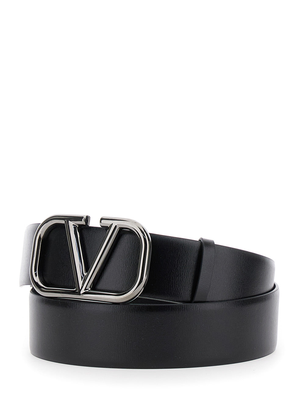 Valentino Garavani Men Black Belt With Vlogo Buckle In Leather Man