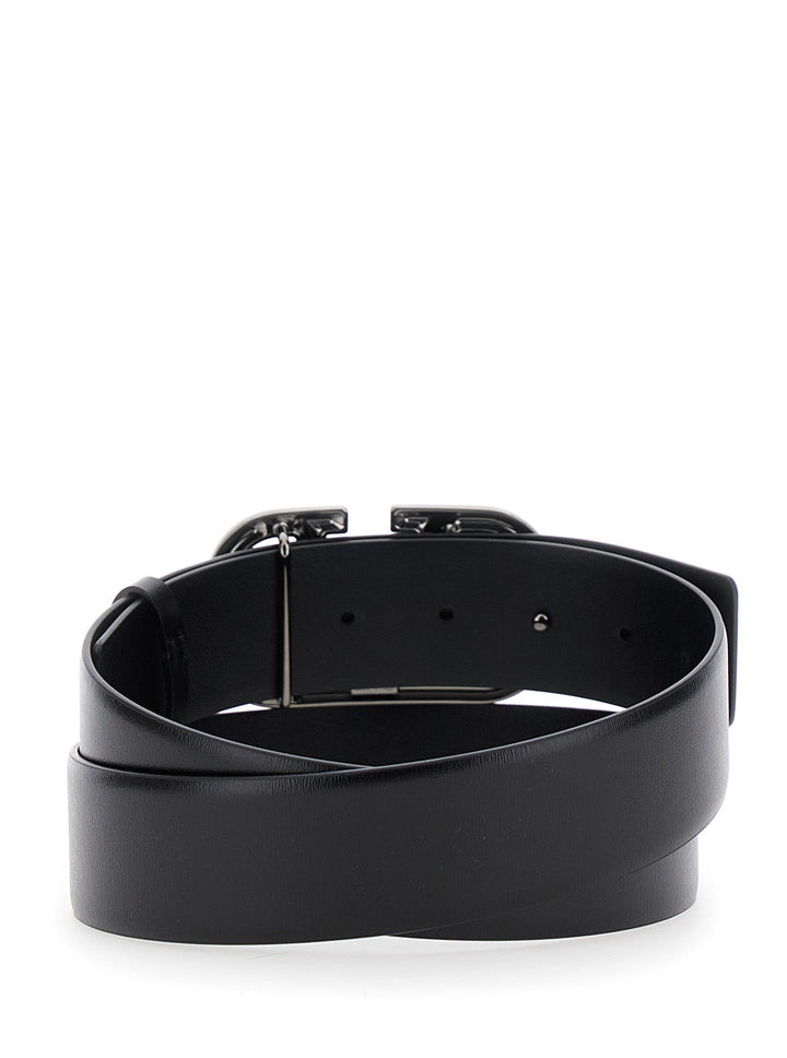 Valentino Garavani Men Black Belt With Vlogo Buckle In Leather Man
