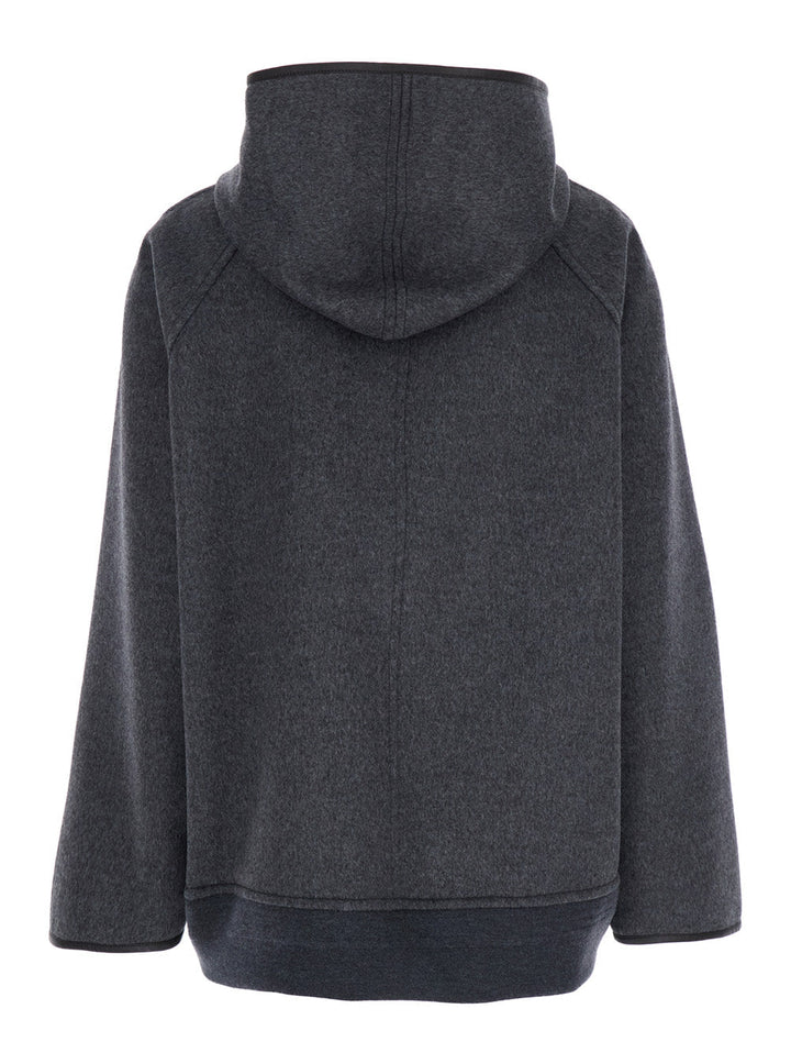 Bottega Veneta Women Grey Reversible Coat With Leather Details And Fixed Hood In Wool Woman