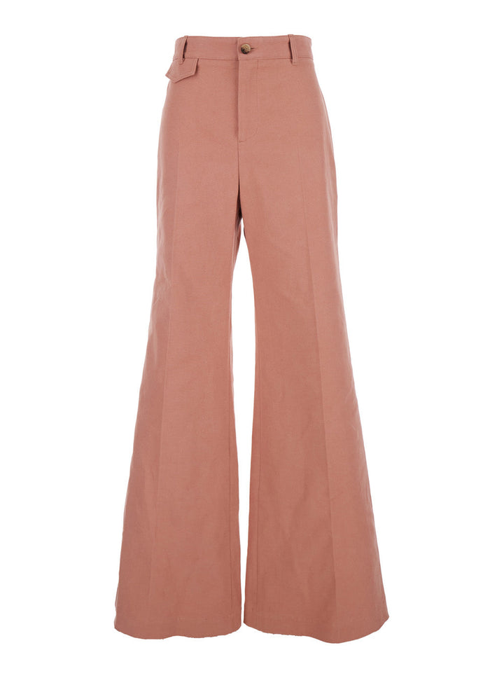 Chloé Women Pink Pants Wiht Belt Loops And Wide Leg In Cotton Woman