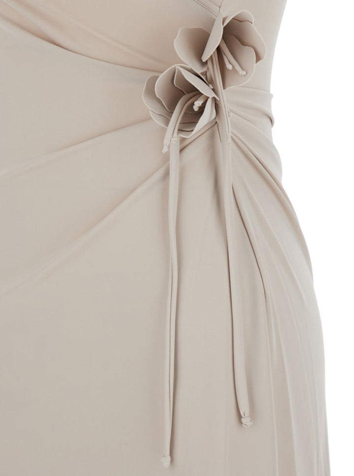 Coperni Women Beige Asymmetric One-Shoulder Dress With Flower Detail And Single Side Slit In Tech Fabric Woman