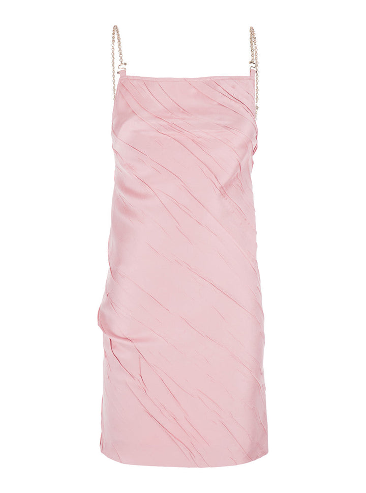 Sportmax Women 'Carta' Pink Dress With Removable Chain-Link Shoulder Strap And Pleated Design In Tech Fabric Woman