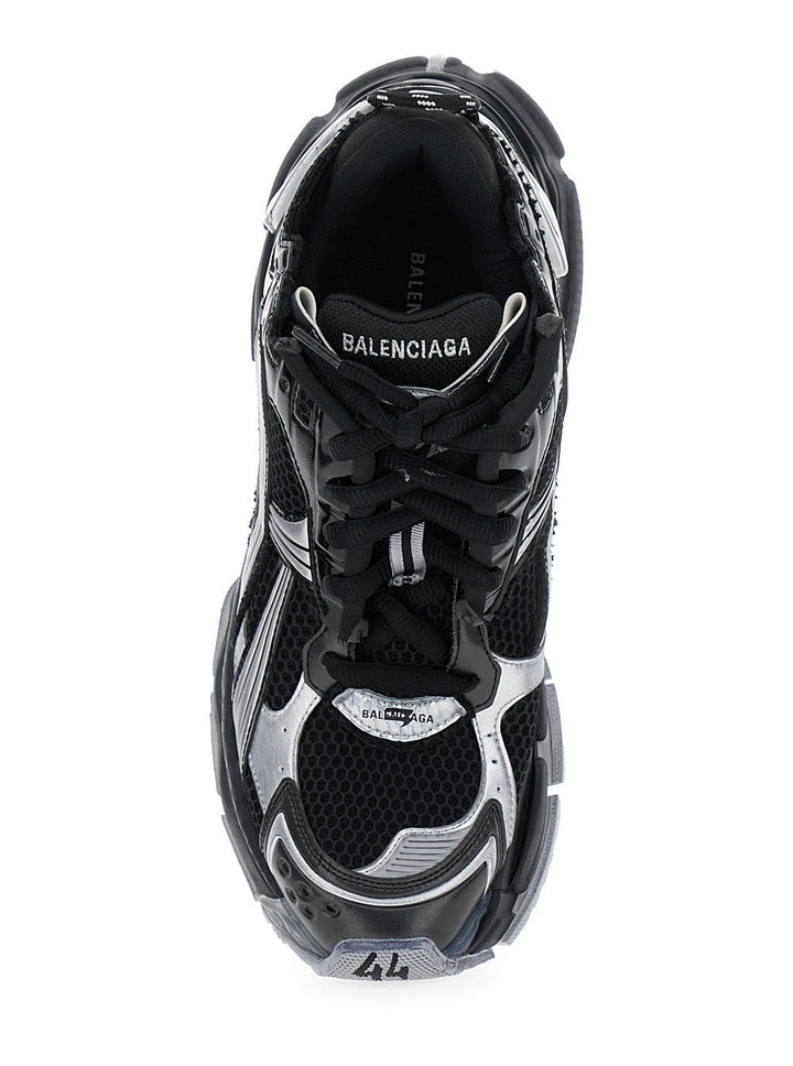 Balenciaga Men 'Runner' Black Low Top Sneakers With Logo Embroidery In Mesh And Tech Fabric Man