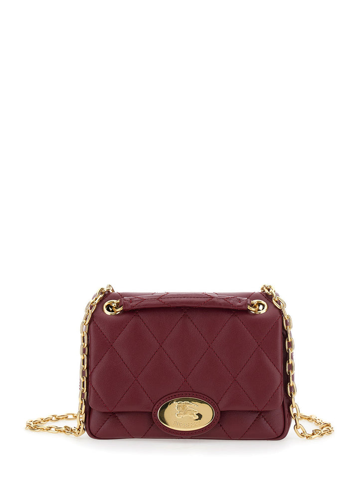 Burberry Women Bordeaux Quilted Crossbody Bag With Ekd Plaque On The Front And Chain-Link Shoulder Strap In Leather Woman